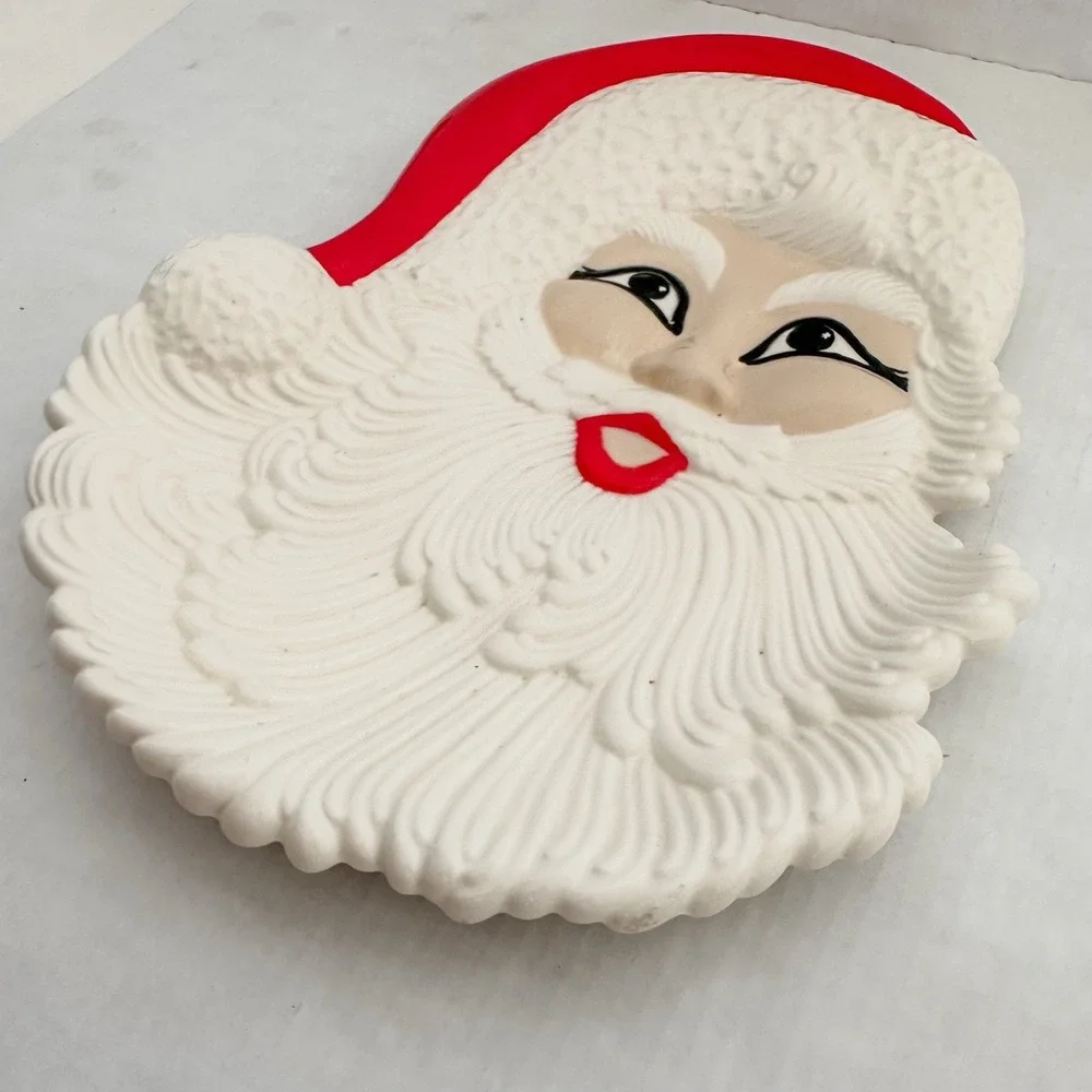 Vintage Santa Christmas Cookie‎ Platter Ceramic Wall Hanging Santa Clause